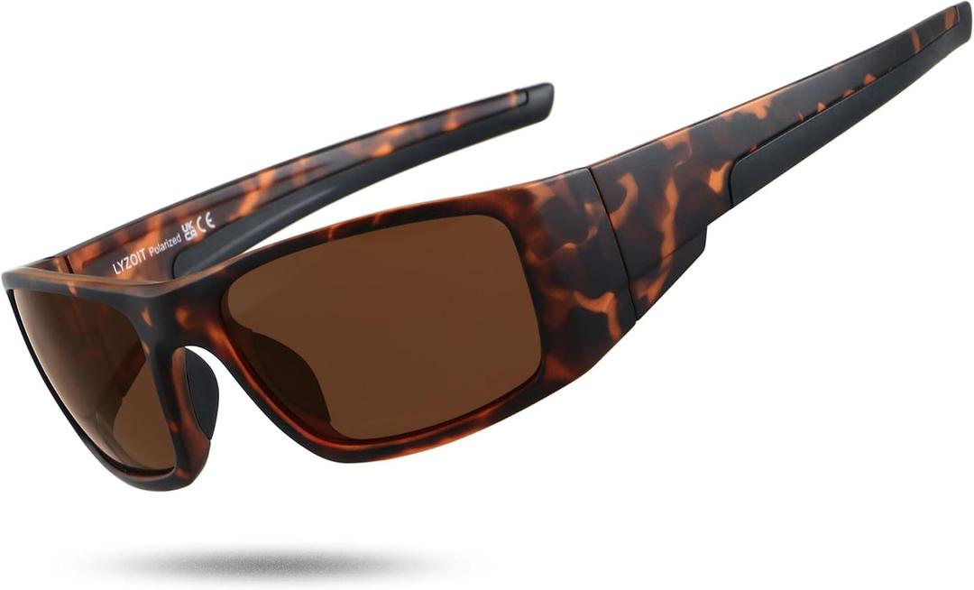 LYZOIT Polarized Sports Sunglasses for Men Women Wrap Around Unbreakable Frame Driving Fishing Cycling Running (Tortoise | Polarized Brown)