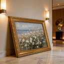 Vintage Golden Framed Wall Art Coastal Wildflower Canvas-Beach Floral Landscape Canvas Decor for Farmhouse Cottage Bedroom Living Room Bathroom | Serene Oceanfront Flower Print 16x24in