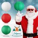 Treela 24 Pcs Christmas Paper Lanterns Xmas Hanging Paper Lanterns Assorted White Green Red Paper Lantern Lamps Round Paper Hanging Party Decoration