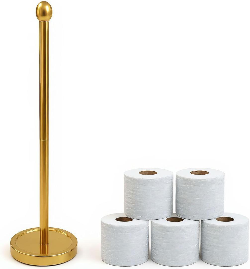Toilet Paper Holder Stand for Max 5 Paper Rolls, Freestanding TP Holder, Roll Holder Storage, Stainless Steel - Gold