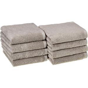 Amazon Basics 100% Cotton Quick-Dry Hand Towel, 8-Pack, Platinum, 28" x 16"