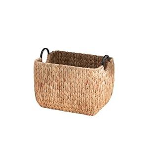 Ludmilla Large Rectangular Water Hyacinth Woven Wicker Basket with Handles | Multi-Purpose Organizer for Halloween & Thanksgiving Storage, Laundry, and More (16" x 12" x 13" - Natural Brown)