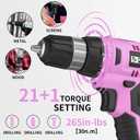 FADAKWALT 20V Cordless Drill Set with Battery, Charger & Carrying Bag, 30N Torque Power Drill/Driver Kit, 21+1 Clutch Settings, 3/8" Keyless Chuck, LED Light, Driver Bits(Pink)