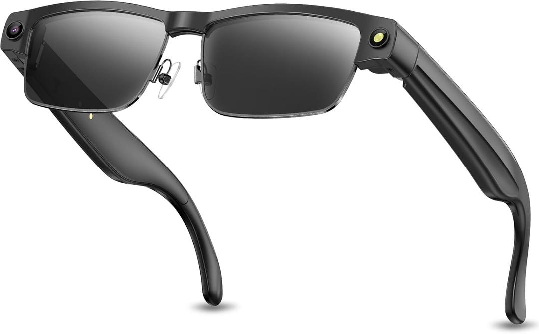 Smart Bluetooth Glasses with HD Camera 1080P Video Recording, AI Voice, Chatgpt, Open-Ear Audio, Music, Call, ANC Mic, Fashion Smart Sunglasses with Outdoor UV Protection, Wifi, Translation for Men Women (Black)