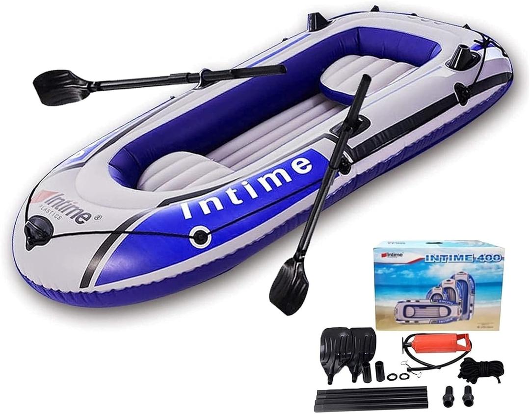 4 Person Inflatable Boat Canoe - Blue+Gray 9Ft Raft Inflatable Kayak with Air Pump Rope Paddle 2,3 Or 4 Person Boat for Adults and Kids, Portable Fishing Boat 7 Kayak Water