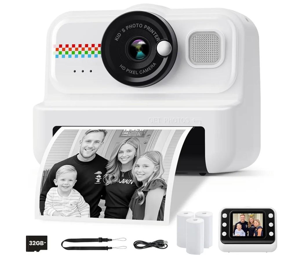 Kids Instant Print Camera, 1080P HD Kids Camera Instant Print with 3 Rolls Print Paper & 32GB Card, Ideal Kid Toys Gifts for Boys & Girls Age 3-14 (Black