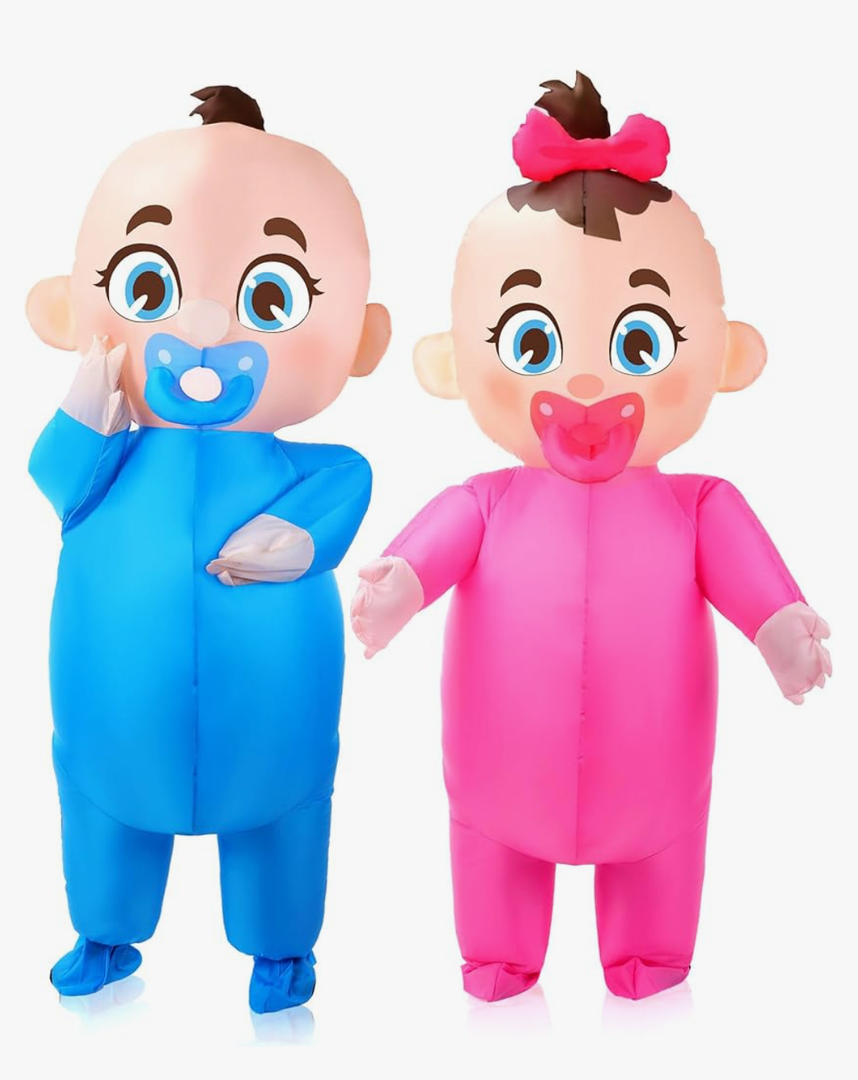 Ramede 2 Pcs Giant Inflatable Baby Costume 96 Inch Gender Reveal Ideas Boy and Girl Blow Costume Outfit for Adult Baby Shower Gender Reveal Party Halloween Christmas Cosplay Supplies