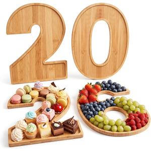 Rtteri 4 Pcs Large 2026 Charcuterie Numbers Fillable Board Graduation Decorations 15.75"x11.81" Wood Serving Food Trays Platters for Class of 2026 Grad Party Centerpieces Table Decor
