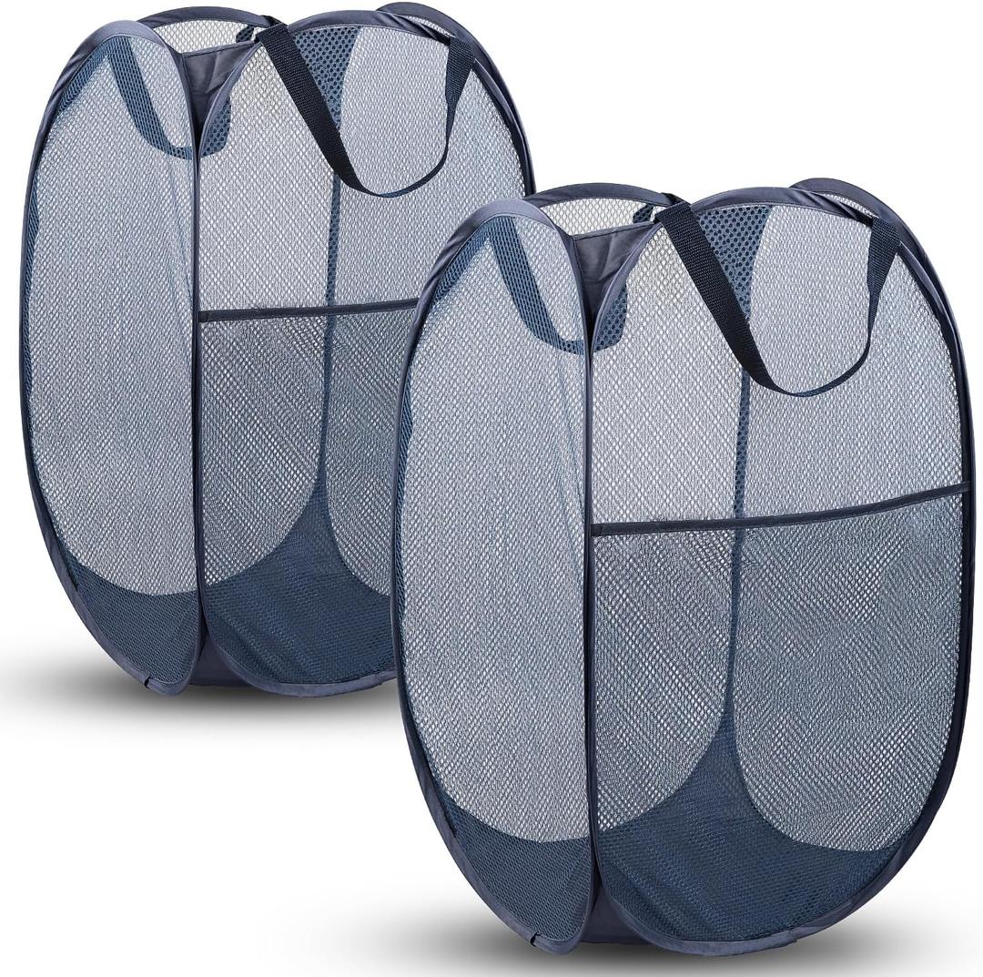 Pop Up Hamper, 2 PCS Mesh Pop Up Laundry Hamper, Foldable Mesh Laundry Basket with Space Saving Design for Home, Dorm, Travel and Storage, Blue