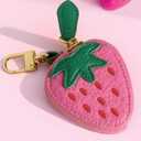 Strawberry Coin Purse Charm Leather Change Purse with Keychain, Cute Fruit Coin Pouch with Zipper, Mini Fruit Bag Charm Coin Purse for Women (Strawberry, pink)
