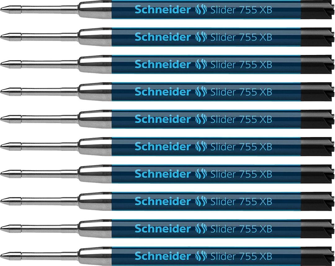 Schneider Slider 755 XB (Extra Broad) Ballpoint Pen Refill, 1.4 mm, ISO Format G2, Black Ink, Box of 10 Refills (175501)