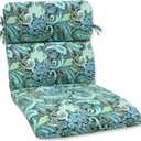 Pillow Perfect Paisley Indoor/Outdoor 1 Piece Split Back Round Corner Chair Seat Cushion with Ties, Deep Seat, Weather, and Fade Resistant, 32" x 16", Blue/Green Pretty