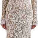Women Vintage Mock Neck Floral Lace Long Sleeves Midi Dress with Back Zipper Elegant Flowy Bodycon Dresses XS