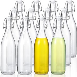 Aoriher 12 Pcs 25 oz Swing Top Glass Bottles 750 ml Glass Bottles with Caps for Home Brewing Kombucha Homemade Juices Beer Water Oil Vinegar Soda Syrup Kefir Beverages (White)