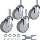 Finnhomy Caster Wheels 3 Inch Set of 4 Heavy Duty Threaded Stem Casters1/2-13x1-1/2 Swivel Rubber Industrial Castors Premium Wheels for Wire Shelving/Furniture/Carts Load Bearing 720 Lbs Gray