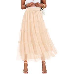 ZESICA Women's Tulle Maxi Skirt A-Line Flowy Ruffle Tiered Elastic High Waist 2026 Fall Trendy Midi Long Skirts, S