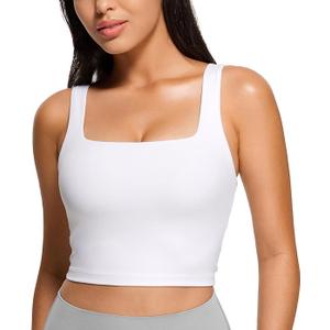CRZ YOGA Butterluxe Square Neck Crop Tank Tops for Women - Workout Longline Sports Bras Padded Yoga Camisole, Medium