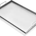 Griddle for Gas Grill, Universal Cast Iron Griddle Flat Top Plate Insert with Even Heating Bracing for Outdoor Grill Rectangular Plate with Removable Handles for Charcoal,Gas Stove,Camping,Tailgating
