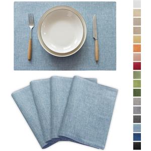 Demetex Blue Placemats Set of 4 Heat Resistant Place Mats Linen Cloth Placemat Dining Table Mats for Kitchen Plate Tables, Blue