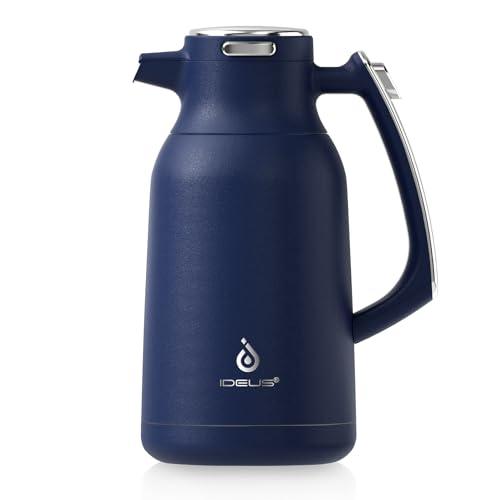 IDEUS Thermal Coffee Carafe 68oz (2,000ml), Stainless Steel Double Wall Insulated Vacuum Flask, Water Jug Coffee Server and Beverage Dispenser, Heat and Cold Retention (Navy Blue, 68oz (2,000ml))
