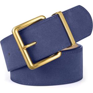 XZQTIVE Women Wide Chunky Belt for Dresses Fashion Thick Suede Belt with Gold Buckle (Fit Waist Size 33"-39", Navy Blue)