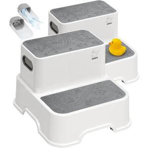 Harwaya Toddler Step Stool for Bathroom Sink, 2Pack Kids Toilet Potty Step Stools, Heavy Duty Baby Child Stepping Stool with Handle for Toddlers Kitchen Counter Bedroom Nursery Room (White)