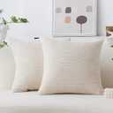 Home Brilliant 24x24 Pillow Covers Set of 2 Striped Velvet Corduroy Euro Throw Pillow Sham Large Cushion Covers for Chair Spring Decor, 24 x 24 inch, Cream Cheese