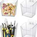Clear Adhesive Wall Storage Bins, 4 Pack Cabinet Door Organizer Holders, Hanging Wall Mount Pockets, Plastic Cups for Shower Bathroom Makeup Office Craft Remote Kitchen Sink RV Organization (Large)