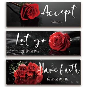 ZINYAZHE 3 Pcs Red Decor Flower Inspirational Wooden Wall Art Red Roses Office Wall Decor with Accept Let Go Have Faith Positive Quotes for Girl Women Bathroom Living Room Bedroom(16 x 5 Inch) ZINYAZHE 3 Pcs Red Decor Flower Inspirational Wooden Wall Art Red Roses Office Wall Decor with Accept Let Go Have Faith Positive Quotes for Girl Women Bathroom Living Room Bedroom(16 x 5 Inch)
