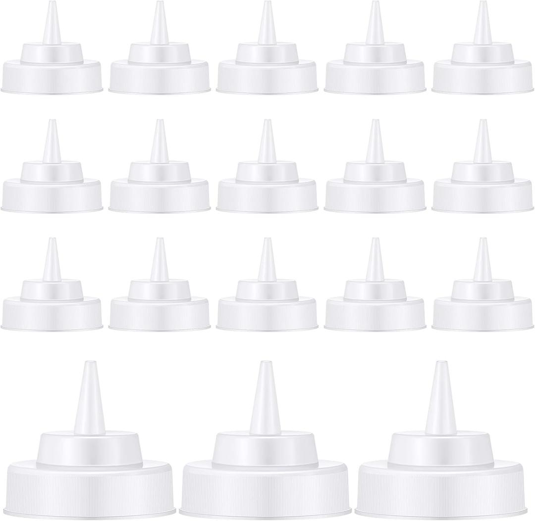 Tioncy 18 Pcs Condiment Squeeze Bottle Replacement Cap Plastic Wide Mouth Squeeze Lids for 63mm Emptying Bottle 2.76inch Natural Cone Tip Dispensing Caps for Kitchen Dining Room Dispenses Sauce