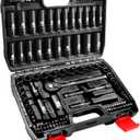 Impact Socket Set 3/8 Drive,95Pcs Deep&Shallow Socket Wrench Set,6 Point Metric&Standard Full |5/16"-3/4",8-22mm| with Spark Plug Sockets,72T Ratchet Handle, Screwdrivers for Automotive&Home (Black Case)