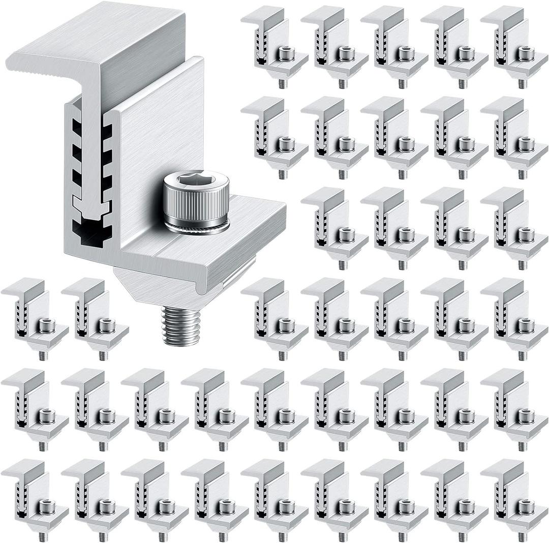 Zhengmy Solar Panel End Clamp Mounting Z Bracket Mid Clamps Aluminum Rail End Clamps Clips Adjustable Panels Grounding Gutter Kit for Pv Mounting System Install Hardware Fasteners Accessory(40 Pack)