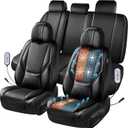 CAR PASS Ventilation Cooling Seat Cover,Luxury Nappa Leather 5 Seat Cover with Vibrate Massage 12V, Lumbar Support, Seat Covers for SUVs,Pickups,Trucks,Vehicles (Solid Black) (Full Sets)