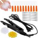 Hair Extensions Iron Fusion Keratin Hair Extensions Heat Tool Heat Connector Wand with Fusion Glue Protector Template Hair Clip Finger Protector 2 Bag Keratin Glue Granule Bead(Black)