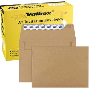 ValBox 5x7 Envelopes for Invitation 100 Qty A7 Envelopes Self Seal Brown, Kraft Paper Envelope for 5x7 Cards, Weddings, Baby Shower, Stationery, Office, 5.25 x 7.25 Inches