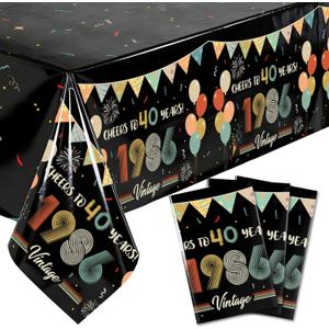 3PCS Vintage 40th Birthday Tablecloths, 1986 Theme Cheers to 40 Years Table Covers for Men Women, 1986 Retro 54" x 108" Table Cloth Plastic Rectangular, Happy 40th Birthday Anniversary Party Supplies