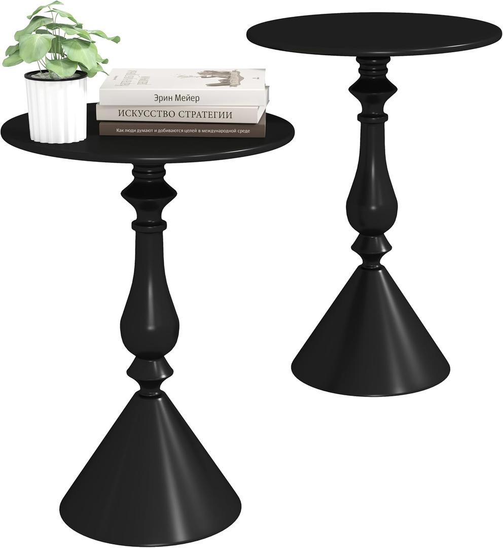 Benkyo Living Room Side Tables Set of 2 Black Round Small End Tables livingroom Sofa End Tables Set of 2 Metal Nightstands Morden Side Table for BedroomBlack