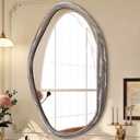 JJUUYOU Large Asymmetrical Mirrors Irregular Bathroom Wall Mirror 26"x18" Wooden Frame Modern Decorative Mirror for Makeup Bathroom Living Room,Brown