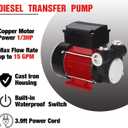 TOPWAY 110V AC 15GPM Electric Self-priming Oil Fuel Diesel Kerosene Biodiesel Transfer Pump Kit w/Discharge Hose & Nozzle