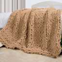 Carriediosa Chunky Knit Throw Blanket 60" X 80" Twin, 100% Hand Made Large Chenille Loop Yarn Soft Fluffy Throws for Couch Sofa Bed, Big Crochet Cozy Heavy Thick Cable Woven Blankets, Tan Brown