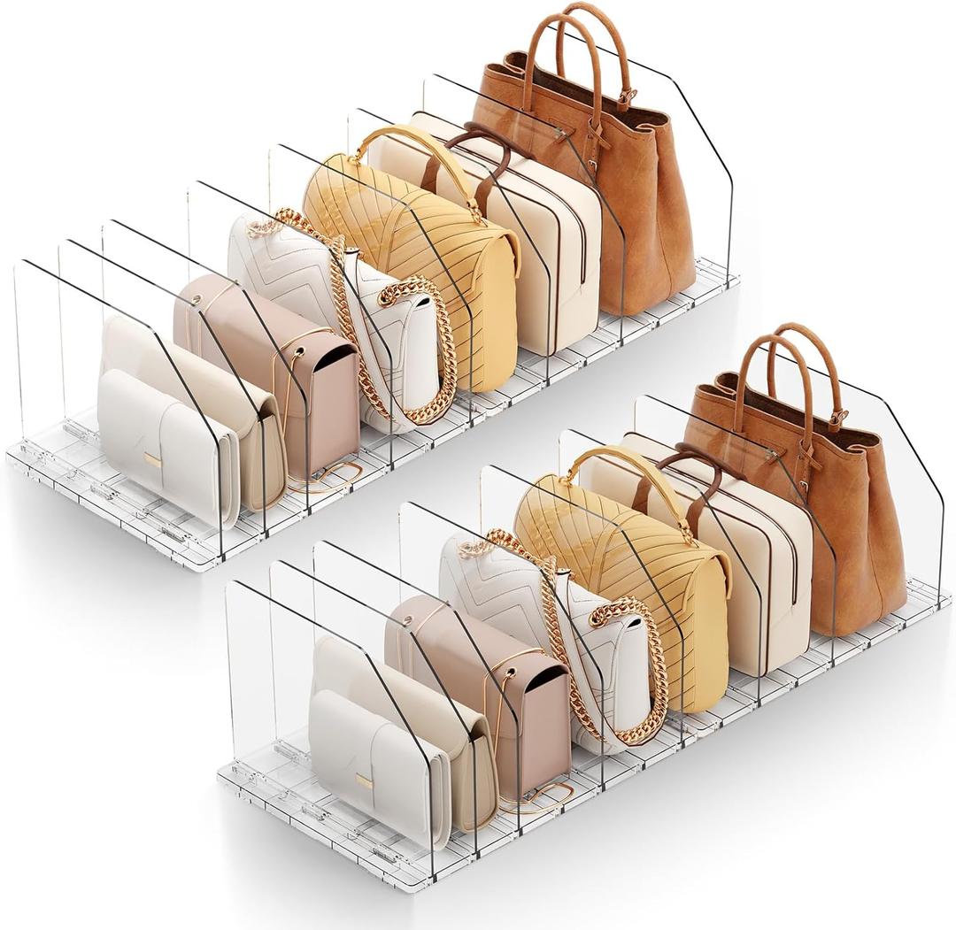 IStoreMaxy Purse Organizer for Closet, Shelf Divider Adjustable Clear Acrylic Handbag Storage, Bag Storage Separators, Keep Handbag & Books Neat and Upright in Bedroom, Office (2-PACK)
