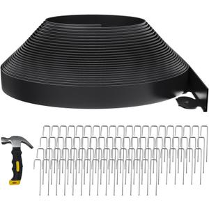 66FT Landscape Edging 2 in Tall with 70 Spikes, Garden Edging Border and 1 Hammer, Plastic Landscape Edging Border Lawn Edging for Landscaping, Flower Beds, Yard