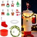 12Pcs Christmas Stanley Cup Accessories Set Including Light Up Christmas Garland, Straw Toppers, Silicone Boot, Water Bottle Charm for Stanley Tumbler 40oz&30oz