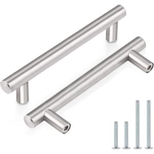 Probrico 10 Pack Euro Style T Bar Cabinet Pulls Stainless Steel Kitchen Handles Dresser Handles Brushed Nickel 3-3/4 Hole Center,6 Inch Overall Length