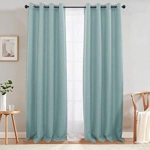 jinchan Linen Textured 75% Blackout Curtain for Living Room Bedroom Curtain Room Darkening Grommet Top Window Treatment 108 Inch Length Aqua Blue Drape 1 Panel