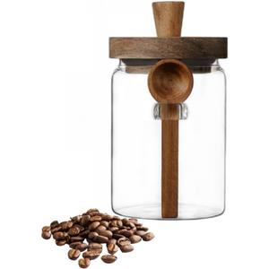 ANSQU Glass Jar with Wooden Lid & Spoon, 27oz Food Storage Containers Coffee Jar Coffee Grounds Container, Glass Food Storage Canister (1 Pack)