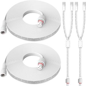 2 Set 16FT Permanent Outdoor Lights Extension Cable with Y-Splitter (1 Female to 2 Male), IP68 Waterproof Extension Cord, 3 Pin Power Cord for Go-vee H705A H705B H705C H706A H706B H706C
