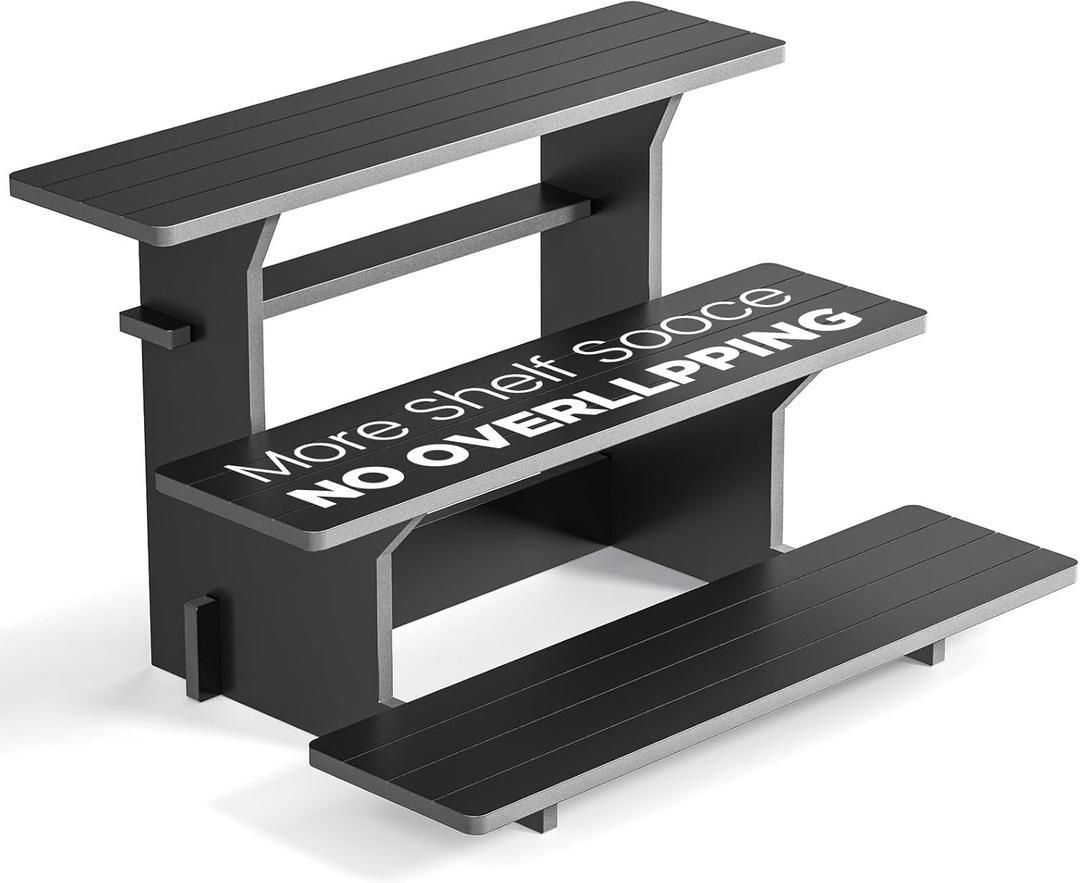 3 Tier Black Display Shelves for Vendors, Cupcake, Soap, Candles, Glasses, Jars, Store Product Retail Display Stands for Vendor Events, Crafts Shows, Jewellery Farmers Market Stand (straight)