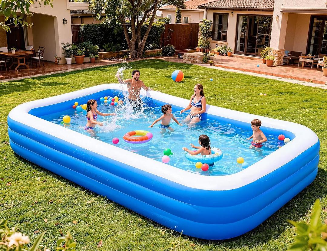 Large Inflatable Pool, 120"70"22" Blow Up Pool for Adults and Childrens, Full-Sized Family Swimming Pool, Summer Water Party, Outdoor, Garden Backyard