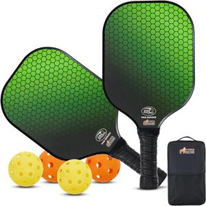 Gorilla Gear USAPA Approved Pickleball Starter Set, Fiberglass Paddles with Bag and Balls, Indoor Outdoor Court Use, Comfortable Racket Grip, Oversized Sweet Spot Pickle Ball Paddle for Men, Women (Green)